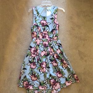 Floral Open Back Light Blue Dress